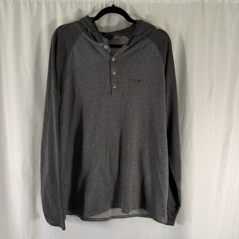 Oakley Hoodie Men's XL Grey Drawstring 1/4 Button Cotton Blend Pullover
